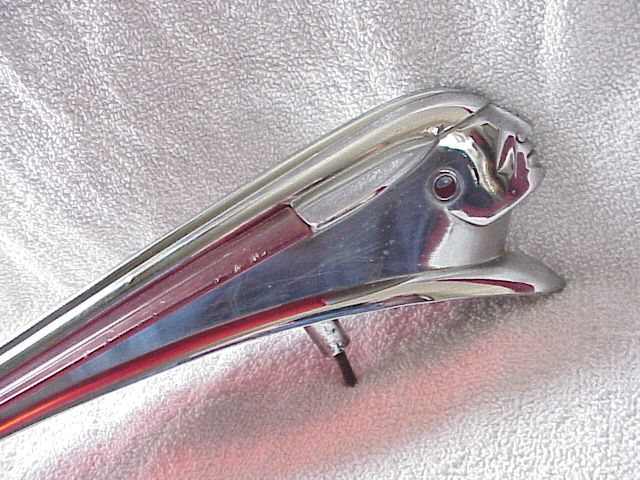 1948 1949 48 49 Pontiac Hood Ornament Mascot Red Lucite Chrome Indian Head Nice Ebay